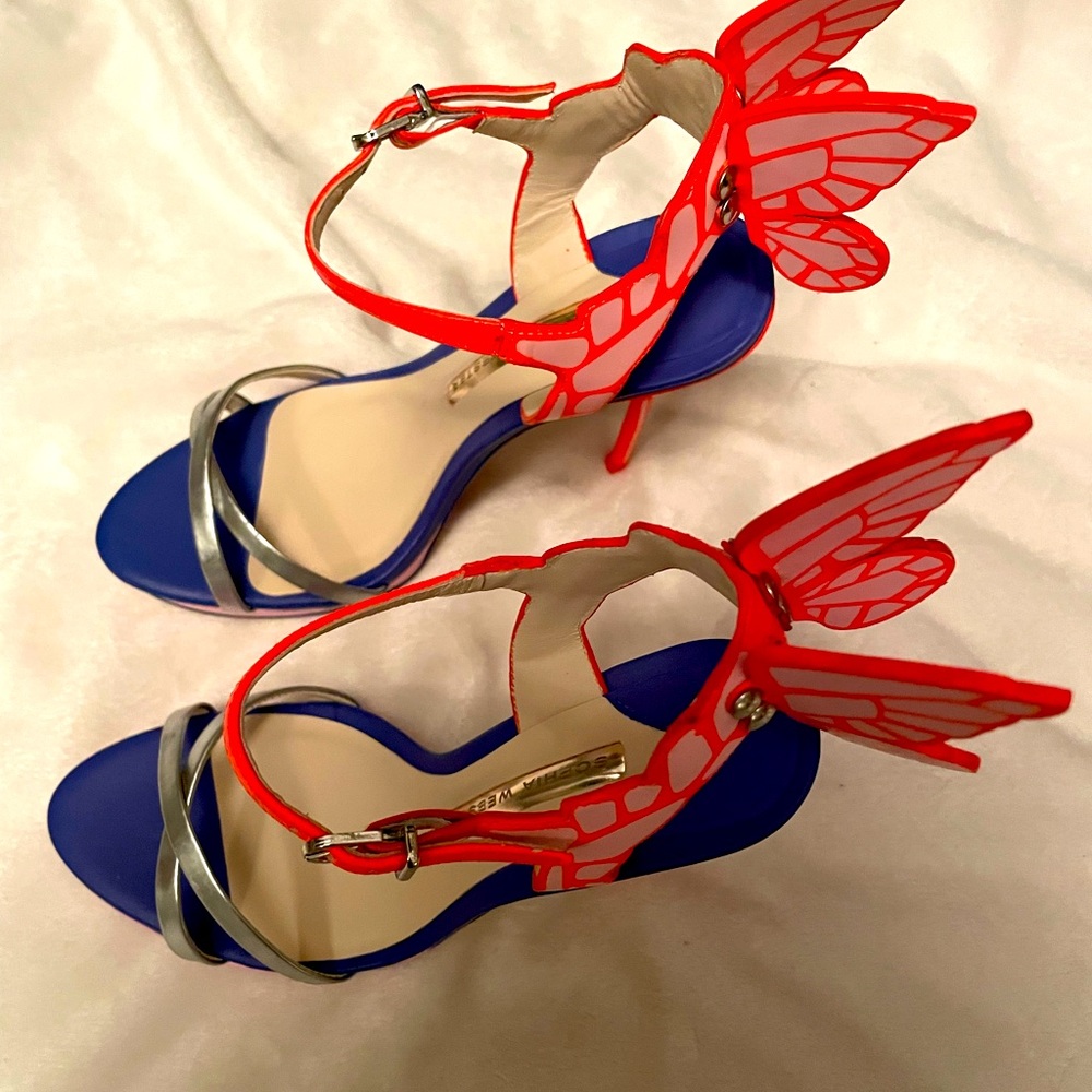 Fabulous Sophia Webster Butterfly Wing Blue and Silver Women's Sandals